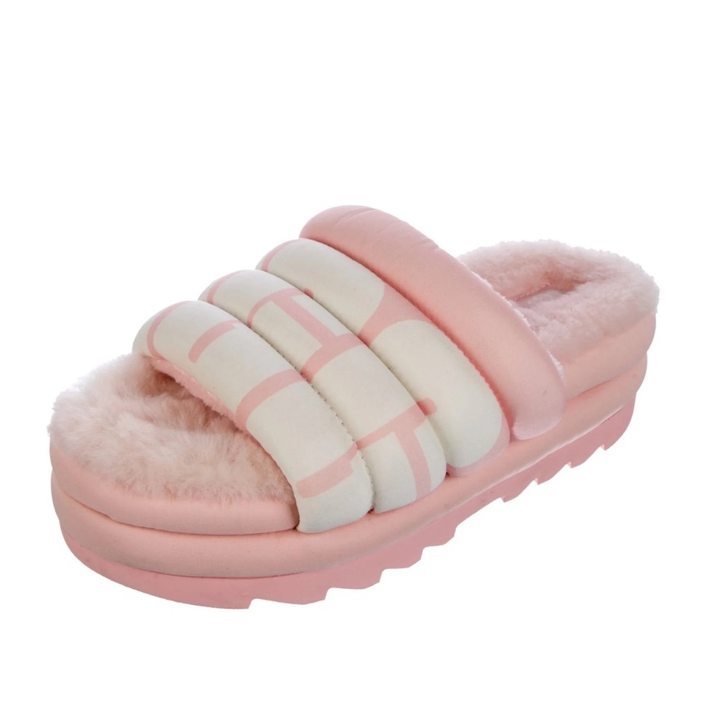 Brand New! $120 UGG Maxi Slide Logo 'Pink Scallop' 1127067-PSLP Size 10